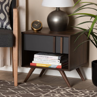 Baxton Studio LV15ST15240-Columbia/Dark Grey-NS Naoki Modern and Contemporary Two-Tone Grey and Walnut Finished Wood 1-Drawer Nightstand